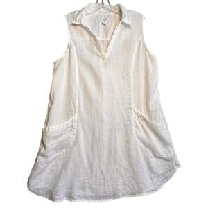Sigrid‎ Olsen 100% White Linen Shirt Dress Sz L Women’s Pockets Coastal Tunic